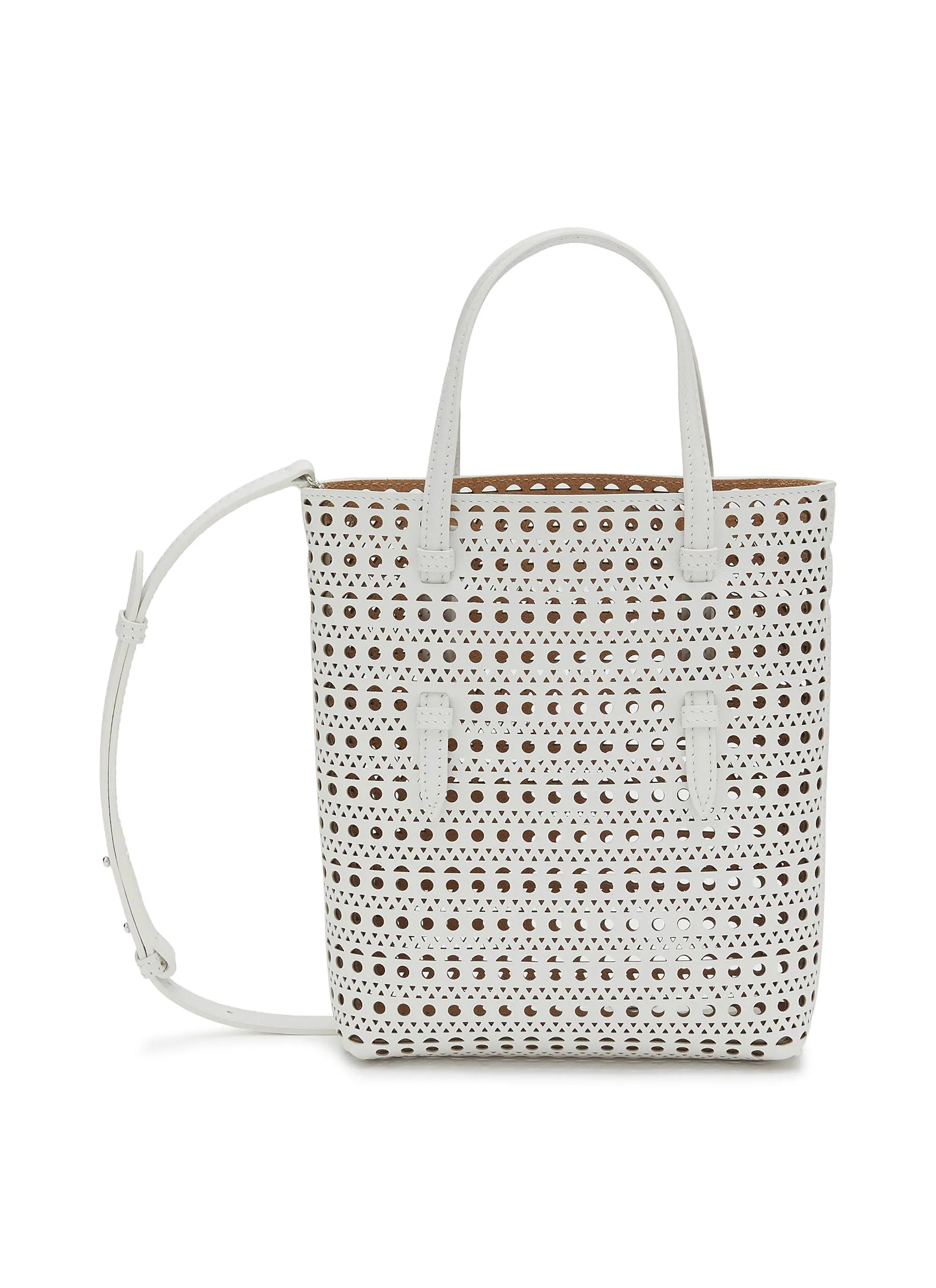 -----------ALAÏA  ---- ------------WHITE ----Mina N/S Perforated Leather Tote Bag --