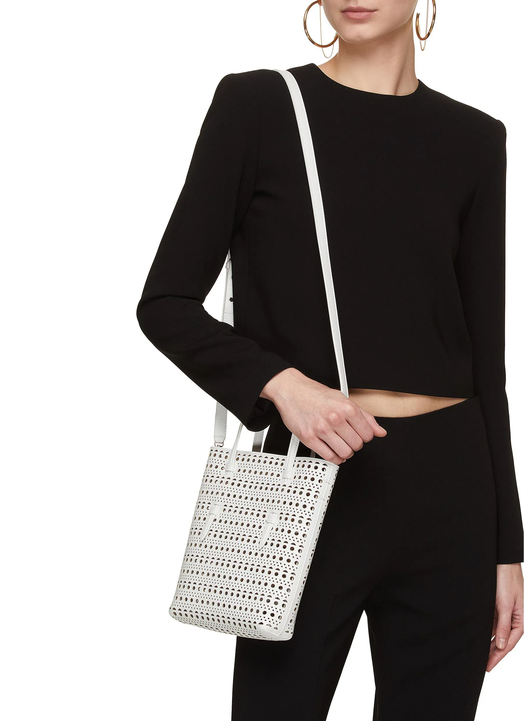 -----------ALAÏA  ---- ------------WHITE ----Mina N/S Perforated Leather Tote Bag --