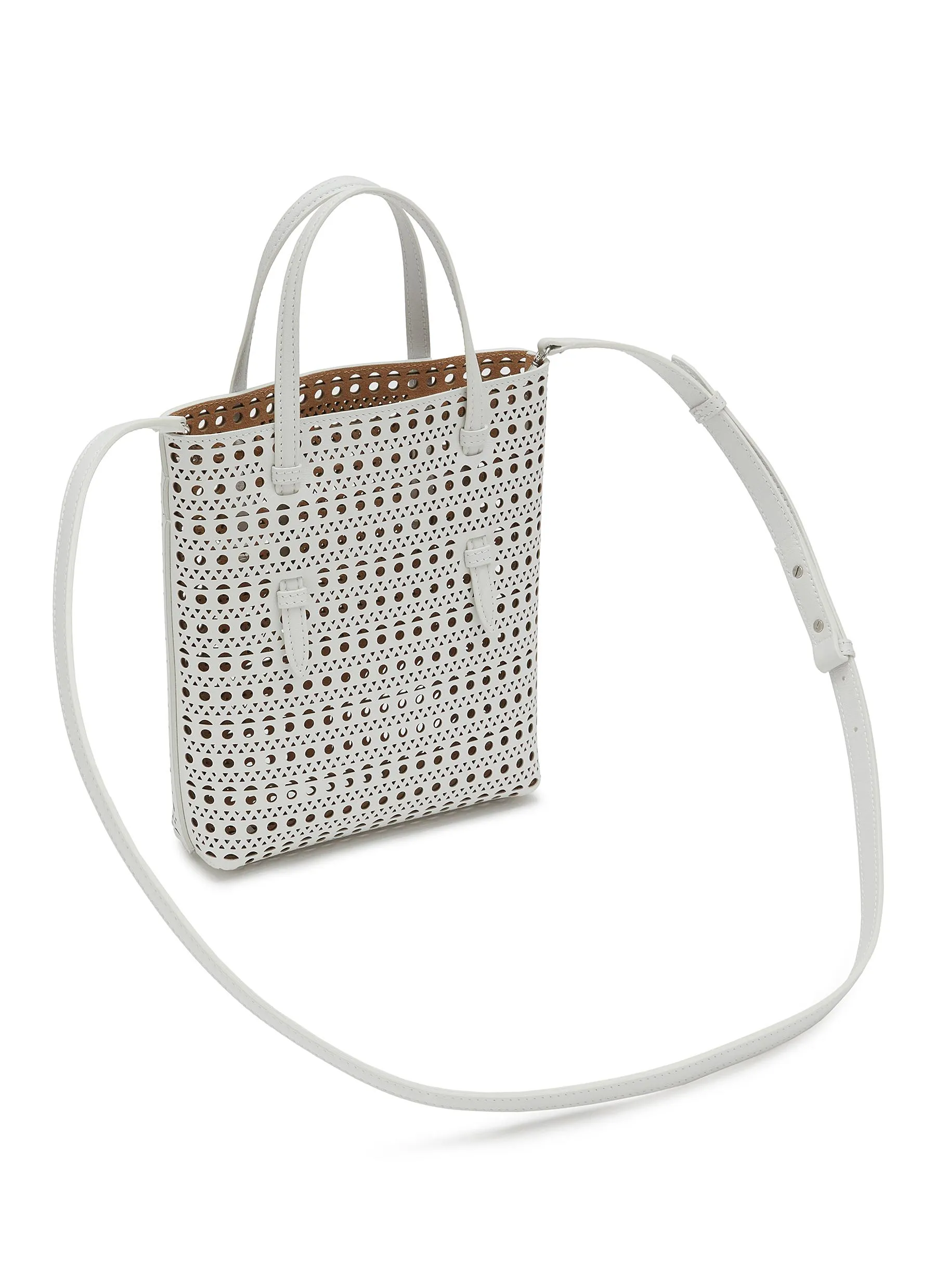 -----------ALAÏA  ---- ------------WHITE ----Mina N/S Perforated Leather Tote Bag --