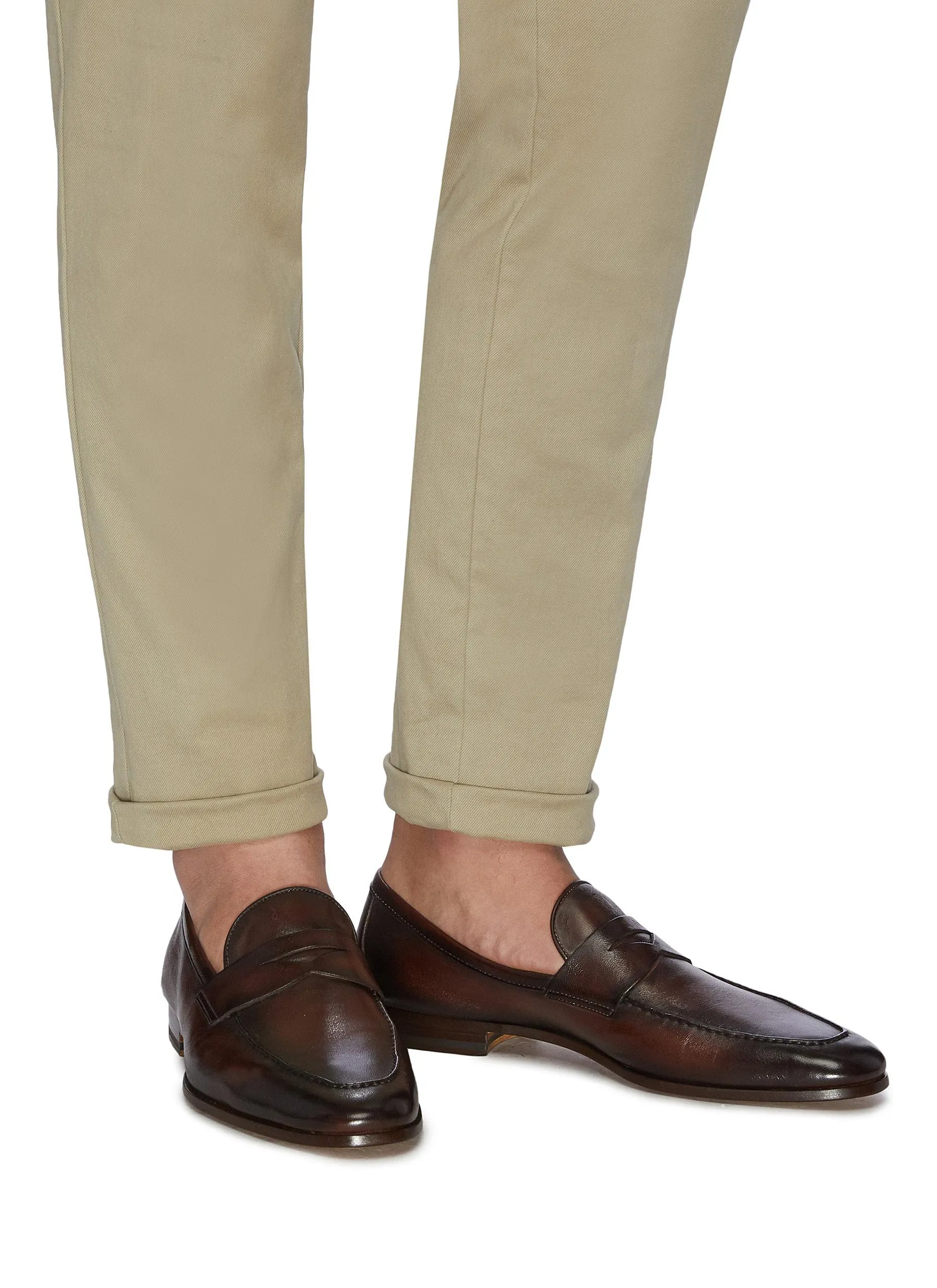 -----------MAGNANNI ---- ------------DARK BROWN ----Leather penny loafer --
