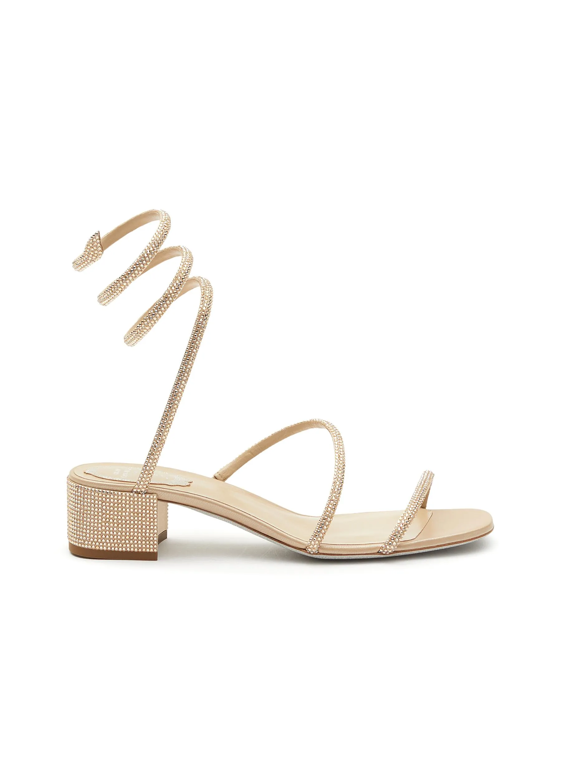 -----------RENÉ CAOVILLA  ---- ------------ ----‘CLEO’ SATIN GOLDEN SHADOW STRASS SANDALS --