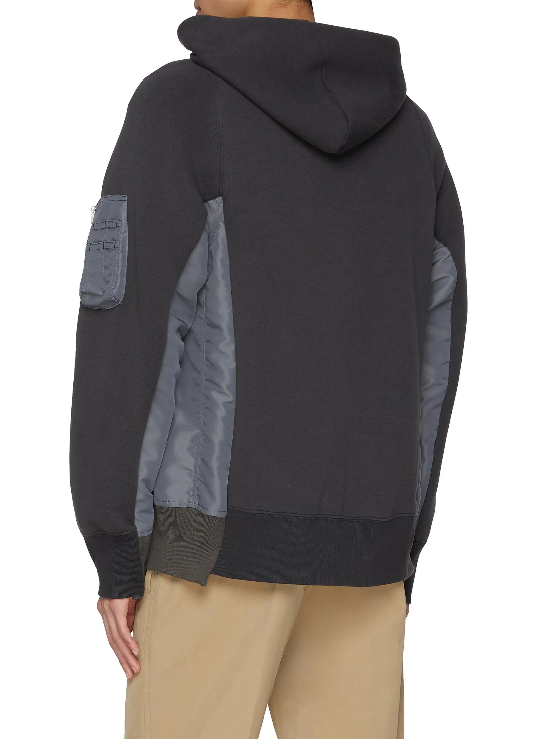 -----------SACAI  ---- ------------GREY ----Sponge Sweat Nylon Insert Zip Up Hoodie --