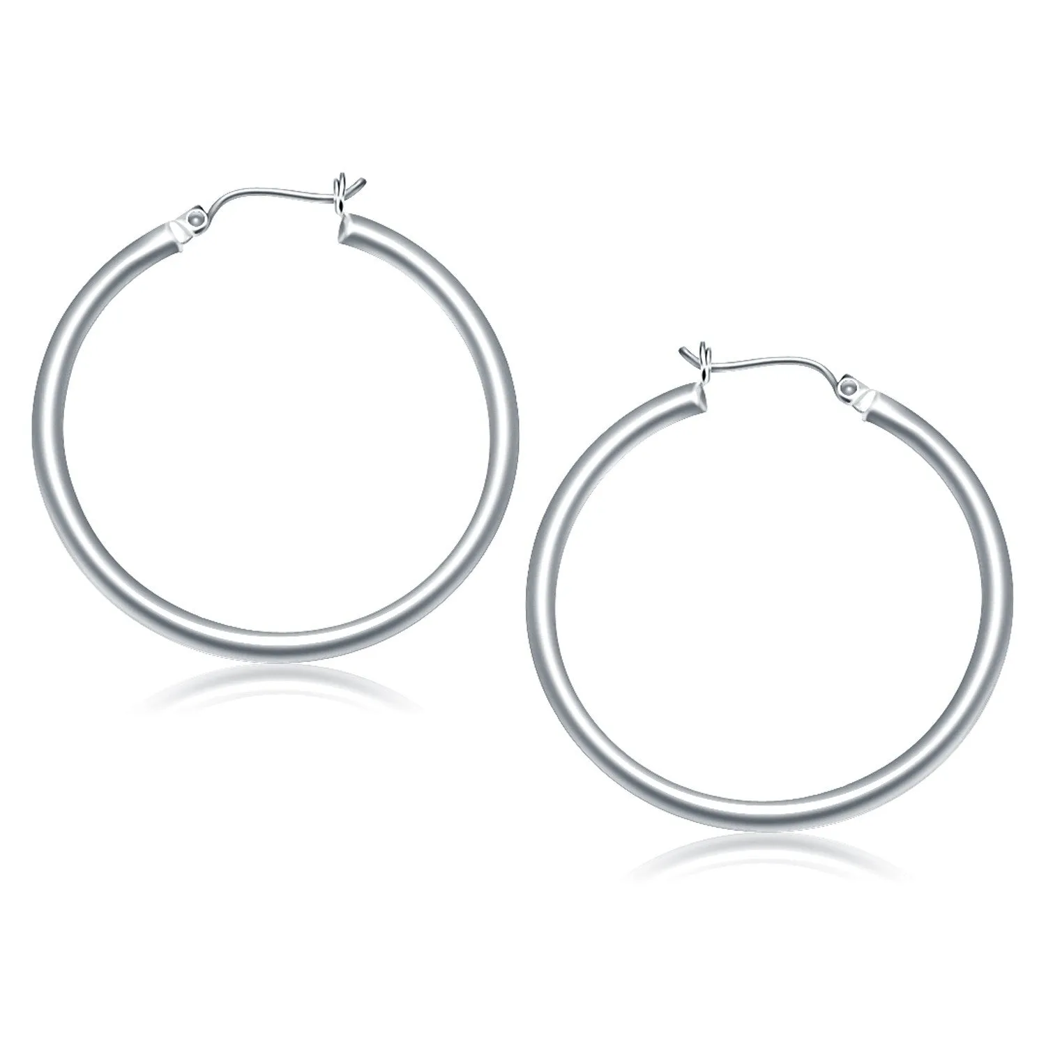 10k White Gold Polished Hoop Earrings (40 mm)-rx70747