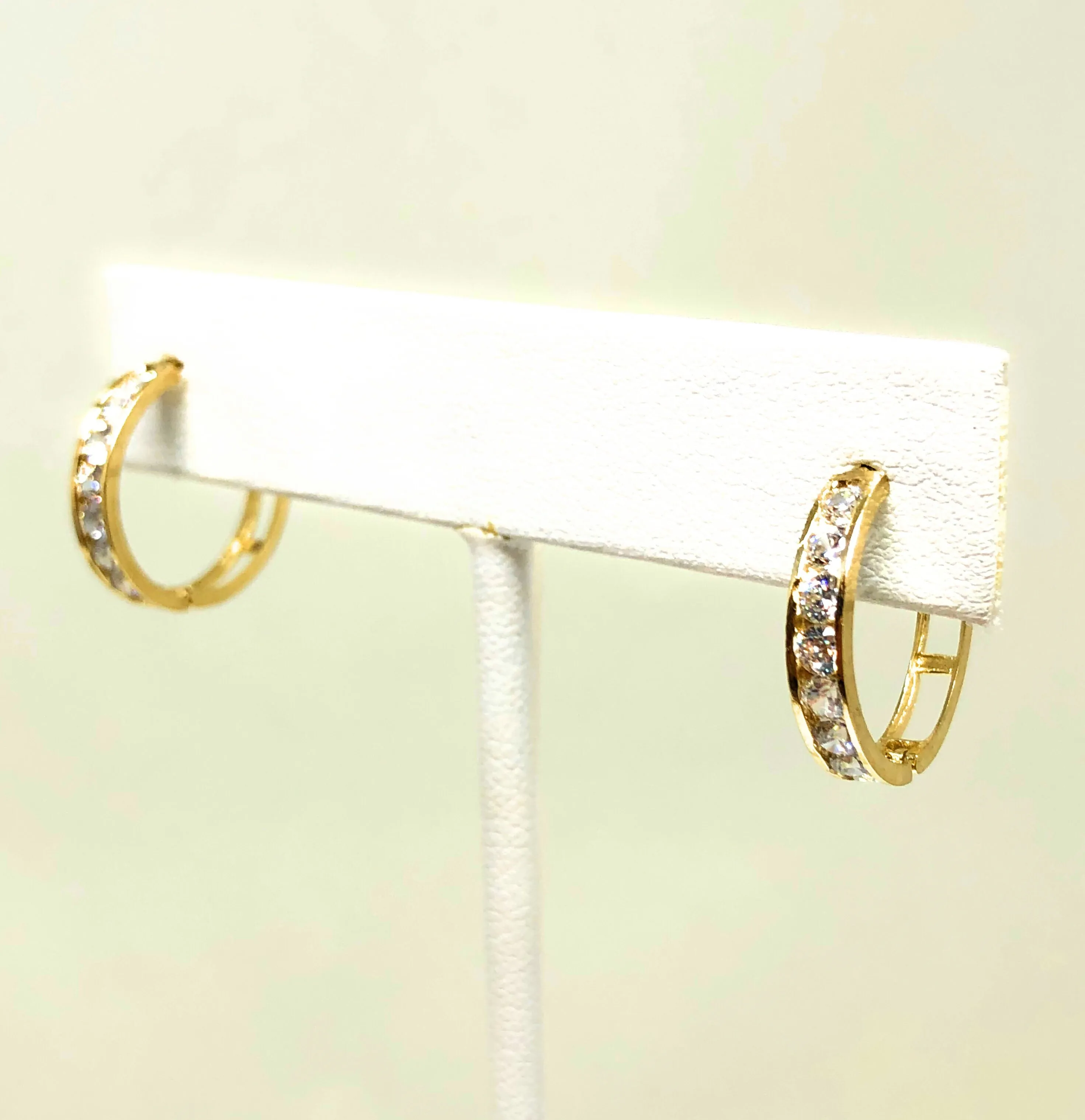 14k Solid Gold Cubic Zirconia Huggie Earrings