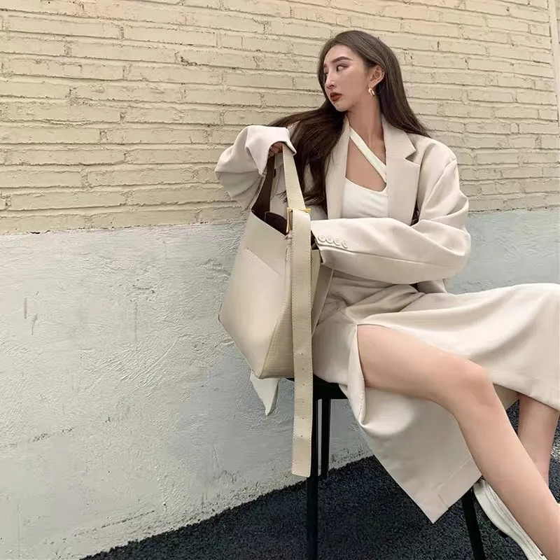 2023 early autumn new Hong Kong style retro chic Korean style loose suit jacket Yujie street suit skirt two-piece set