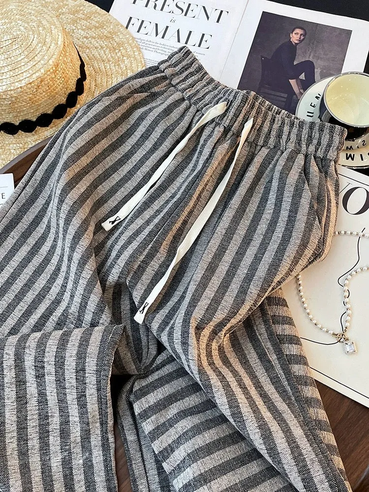 2024 new early autumn wide-leg pants, versatile, niche, slimming, unique and stylish, striped trousers, women's trend
