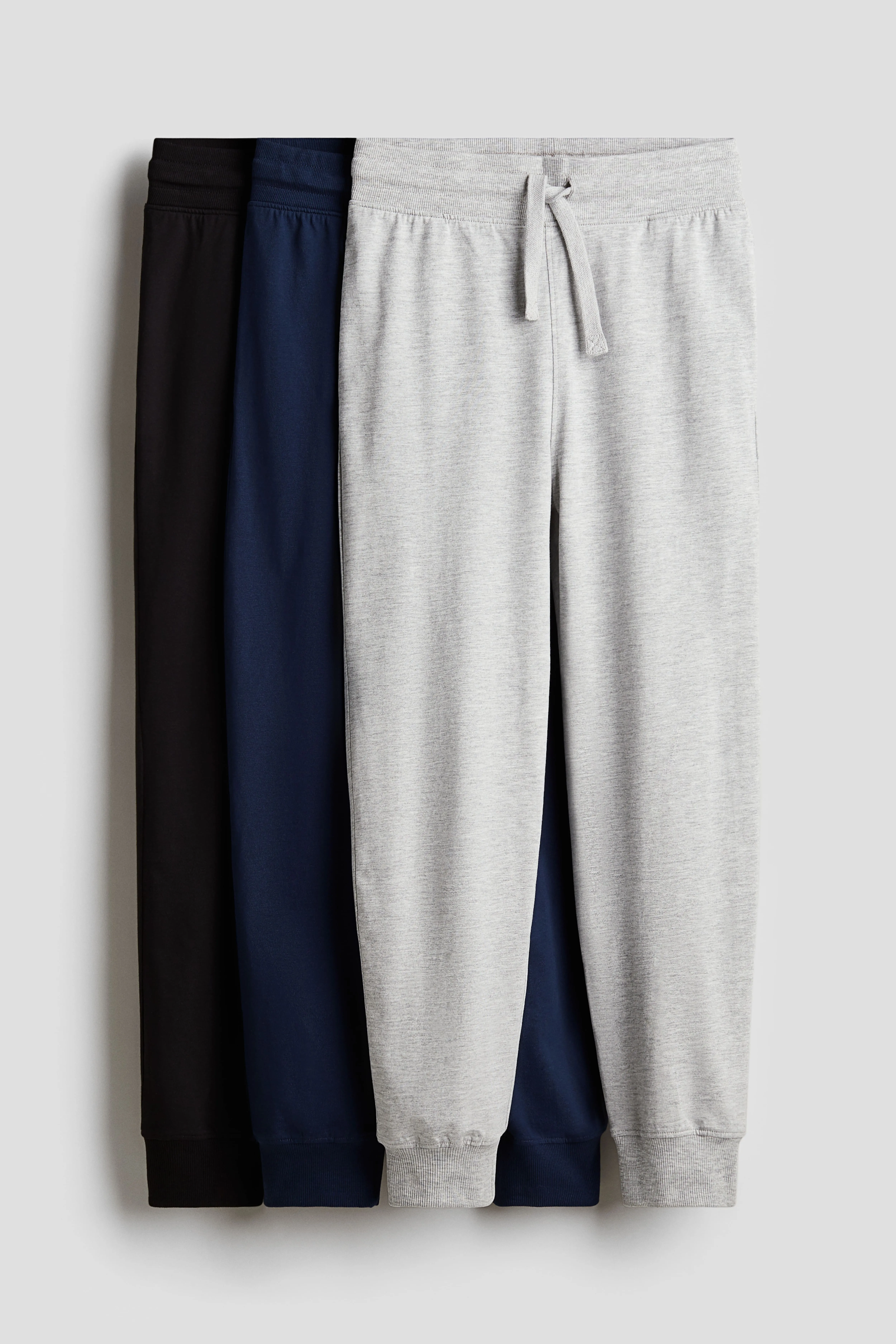 3-pack cotton jersey joggers - Regular waist - Long - Dark blue/Grey marl - Kids | H&M GB