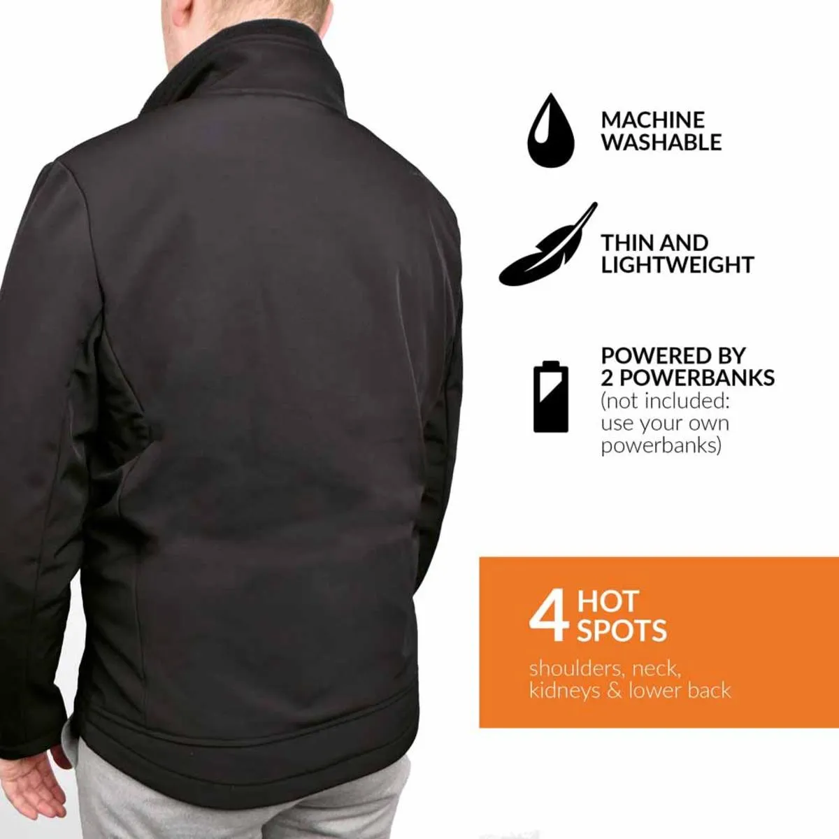 30seven Men's Heated Softshell Regular Fit Jacket with Extra Warm Fleece Lining - 5 Volt