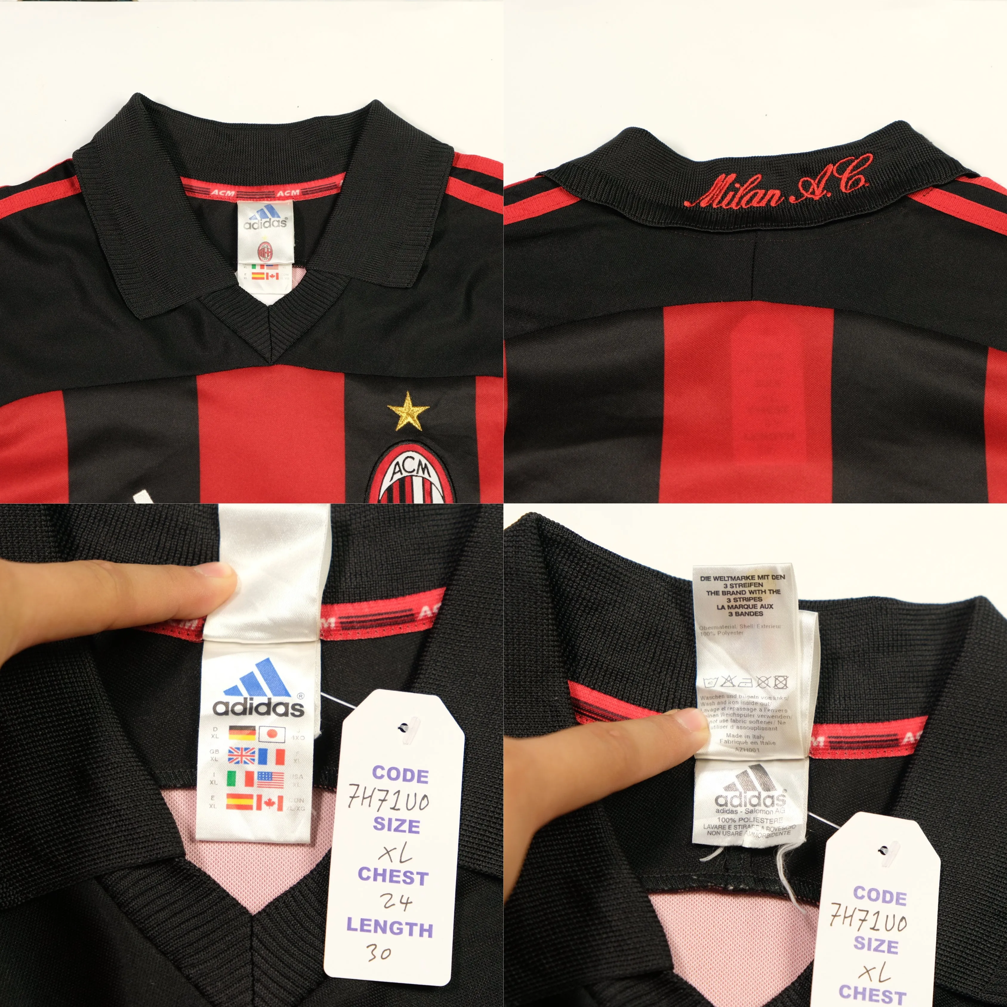 AC Milan 1998/2000 Original Adidas Home Football Shirt XL