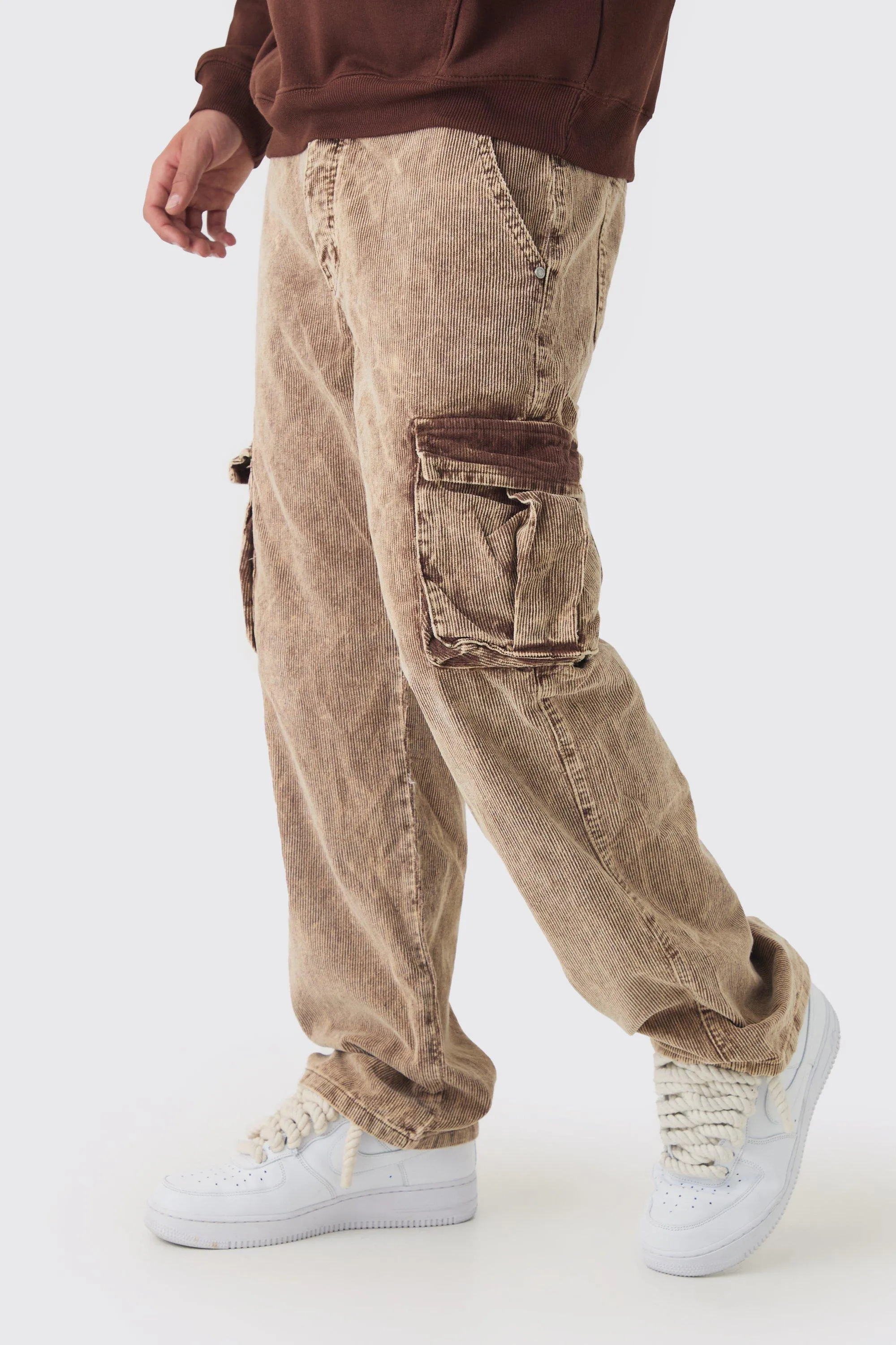 Acid Wash Cord Relaxed Fit Cargo Pants