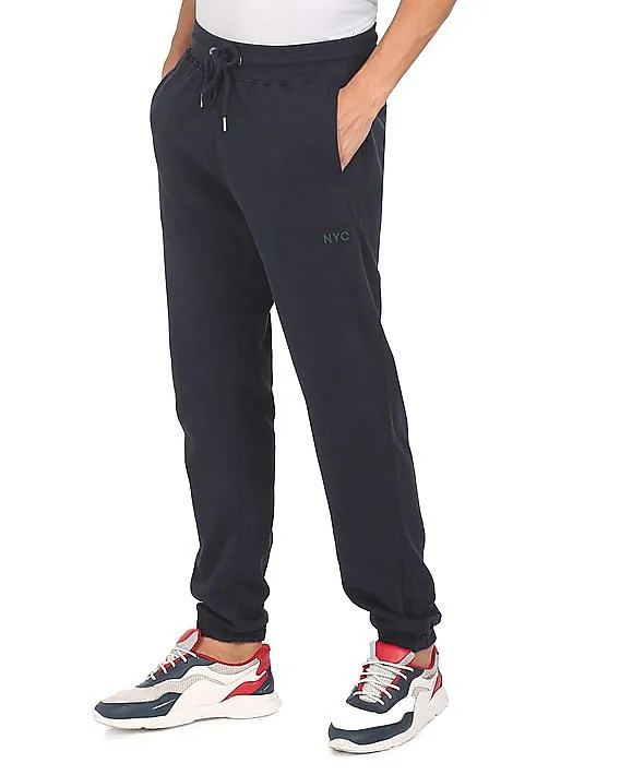 Aeropostale Men Navy Elasticized Drawstring Waist Solid Joggers