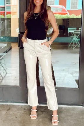 Alice Faux Leather Pants - Beige