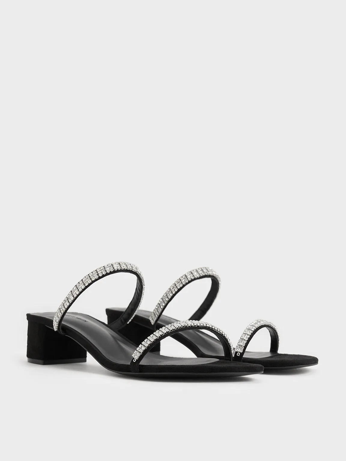 Ambrosia Textured Gem-Embellished Mules - Black Textured