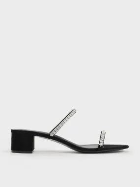 Ambrosia Textured Gem-Embellished Mules - Black Textured