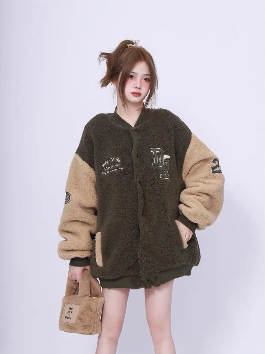 American retro trendy brand oversize niche flight suit lamb wool cotton suit women's winter thickened jacket high-end A3344