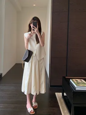 AMR UU◆Smart temperament, high-end slanted placket vest, high-waisted skirt, two-piece set for women, new summer style