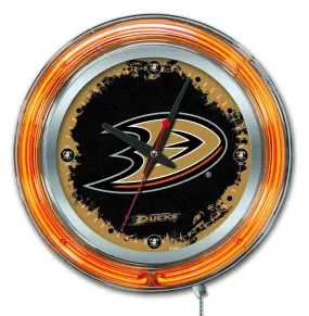 Anaheim Ducks HBS Neon Orange Hockey Battery Powered Wall Clock (15)