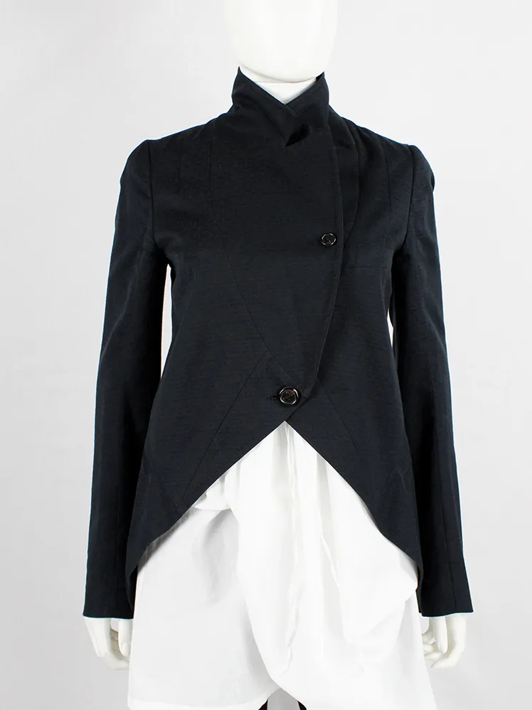 Ann Demeulemeester black cutaway jacket with overlapping front neckline — spring 2007