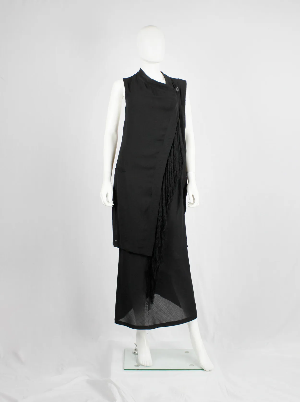 Ann Demeulemeester black long asymmetric vest with braided tassels — spring 2012