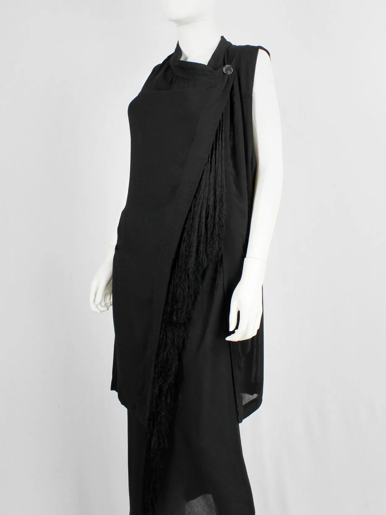 Ann Demeulemeester black long asymmetric vest with braided tassels — spring 2012