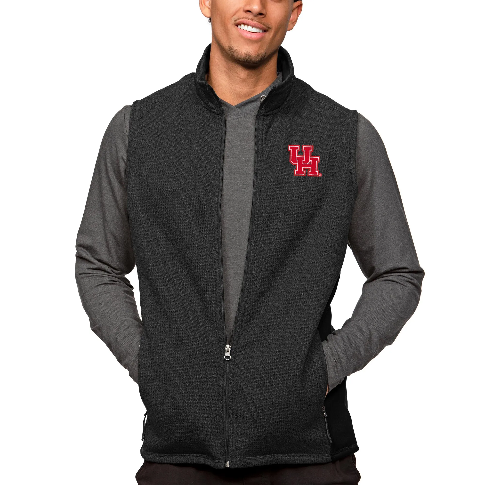 Antigua Houston Cougars Heather Black Course Full-Zip Vest