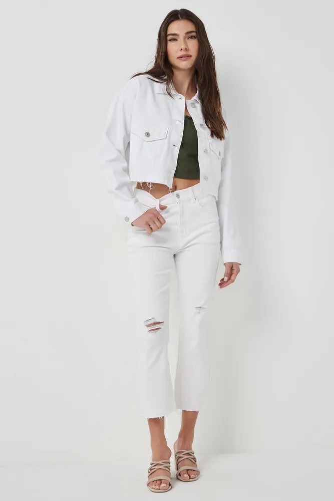 Ardene Ardene High Rise Kick Flare Jeans in White | Size | Cotton/Elastane