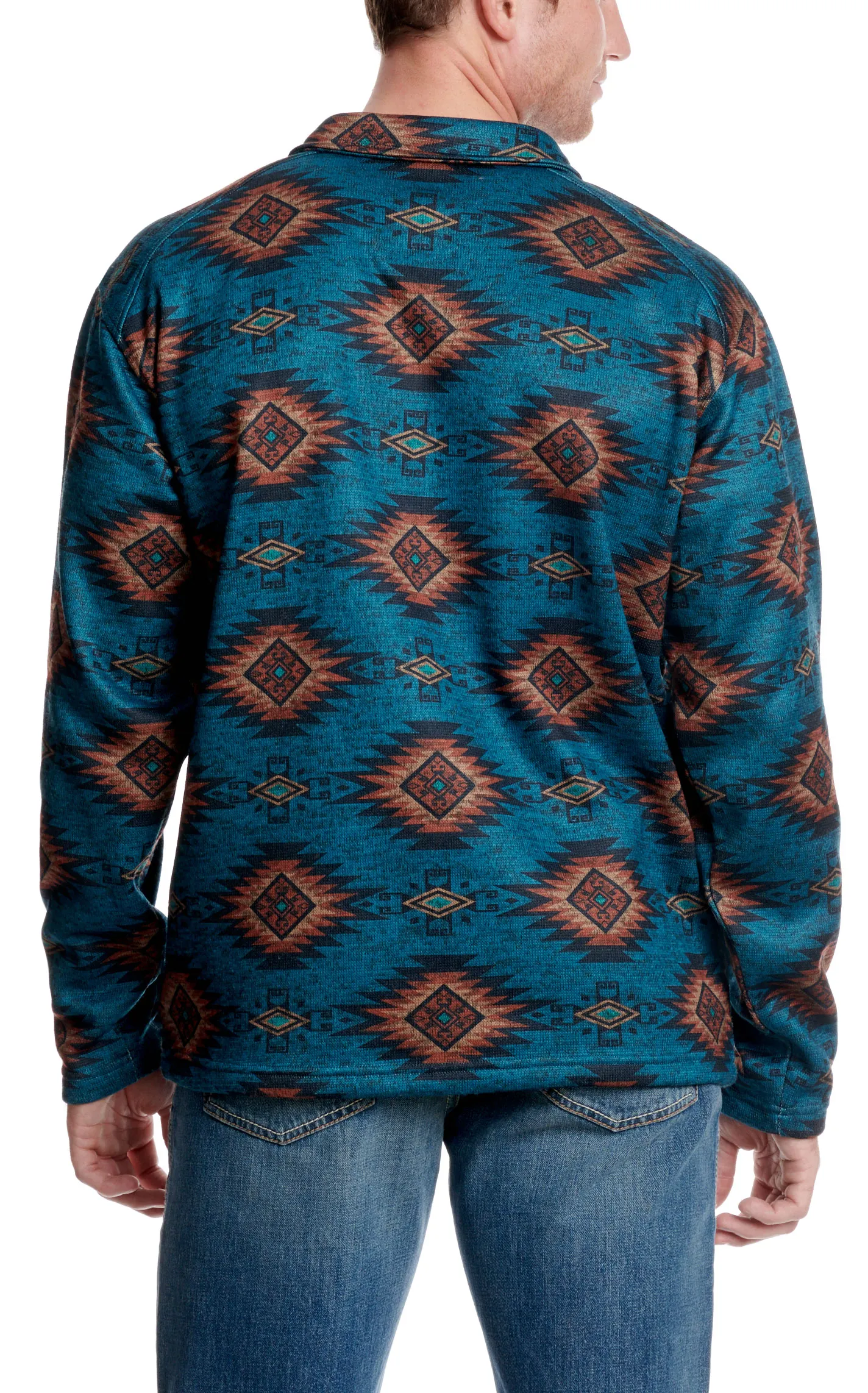 Ariat Men's Caldwell Dark Turquoise & Cinnamon Aztec 1/4 Zip Pullover 