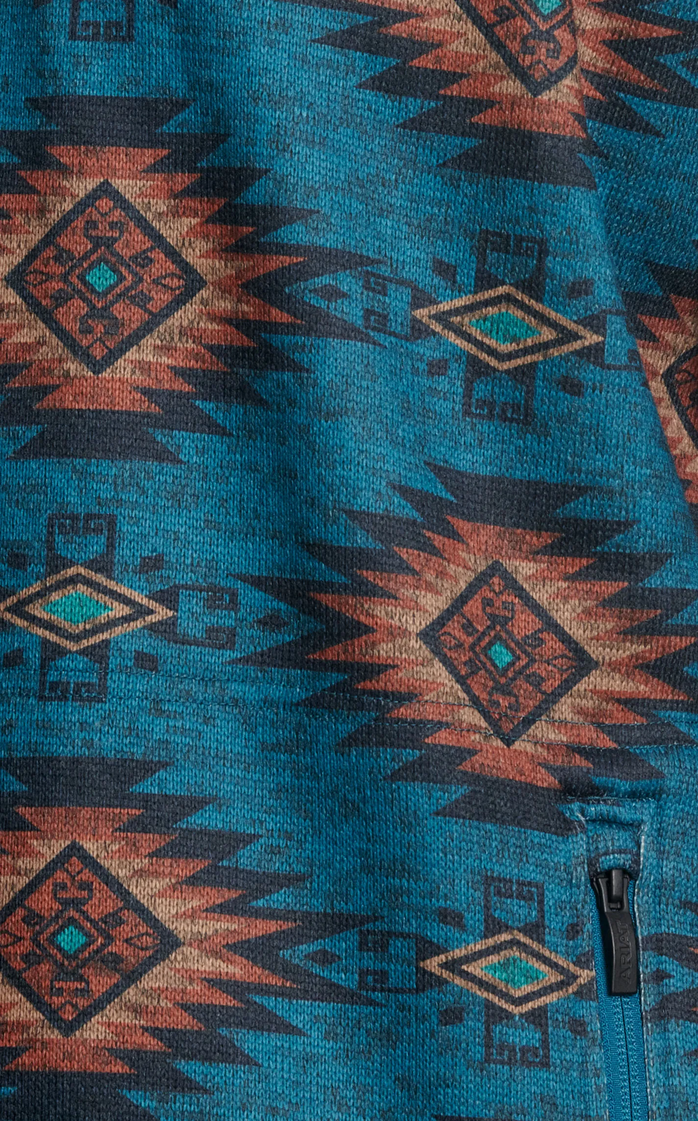Ariat Men's Caldwell Dark Turquoise & Cinnamon Aztec 1/4 Zip Pullover 