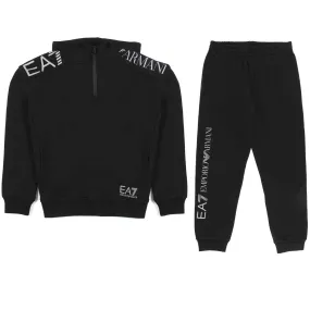 Armani Junior Black Tracksuit With Light Gray Logos