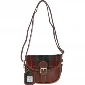 Ashwood Leather & Harris Tweed Saddle Bag Tan/Green/Red: TW-26-08-TR
