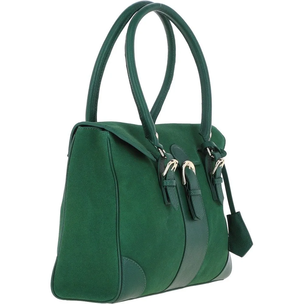 Ashwood Two Section Flap Over Suede Tote Bag Green: S-14