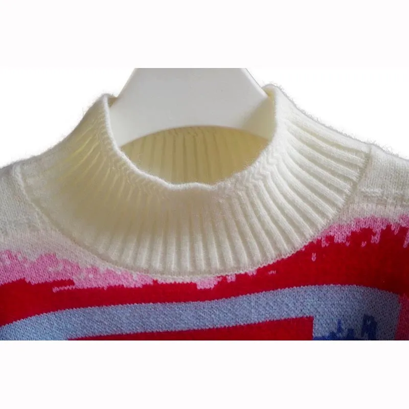 Autumn and winter retro small style half turtleneck sweater women's pullover thickened loose slim sweater number color matching 