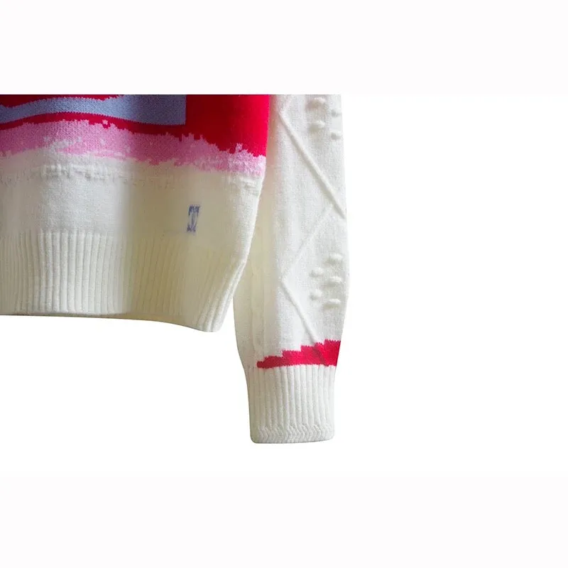 Autumn and winter retro small style half turtleneck sweater women's pullover thickened loose slim sweater number color matching 
