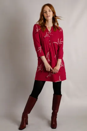 Ava Printed Slub Tunic  Red