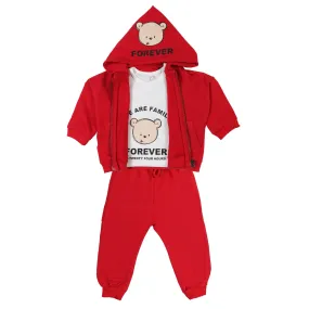 Aventiquattrore Unisex Red And White 3-Piece Tracksuit Set For Babies