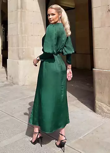 AX Paris Green Satin Wrap Midi Dress | Grattan