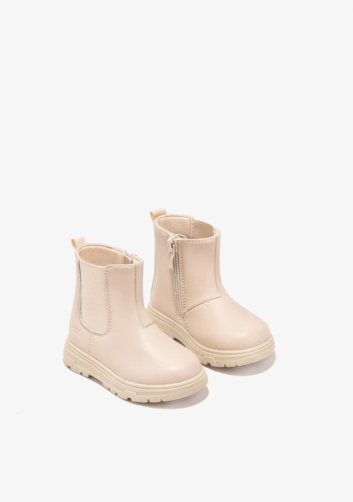 Baby's Beige Elastics Ankle Boots