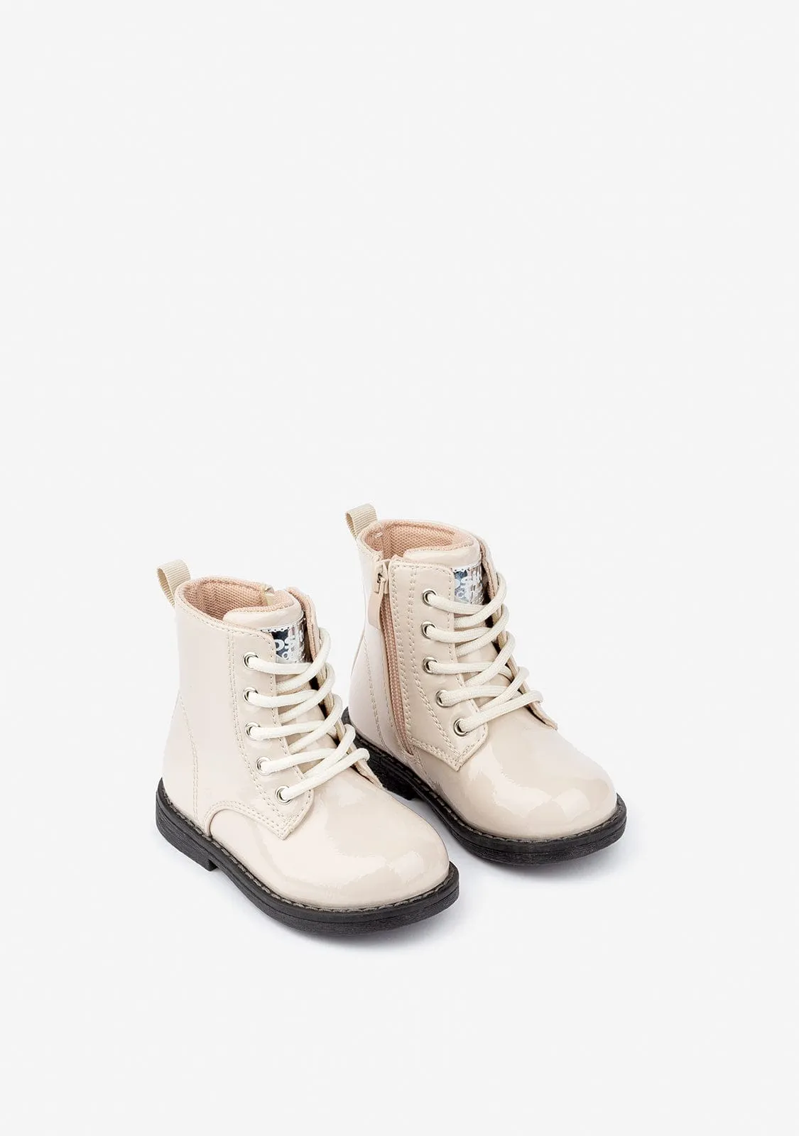 Baby's Beige Patent Ankle Boots