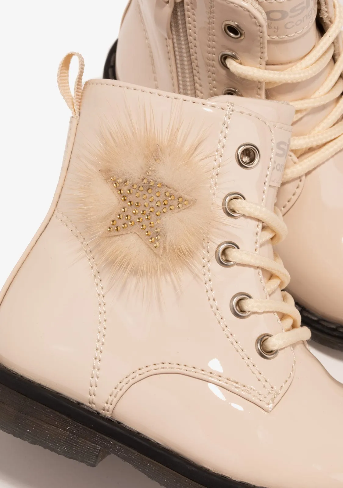 Baby's Beige Pompon Cord Ankle Boots