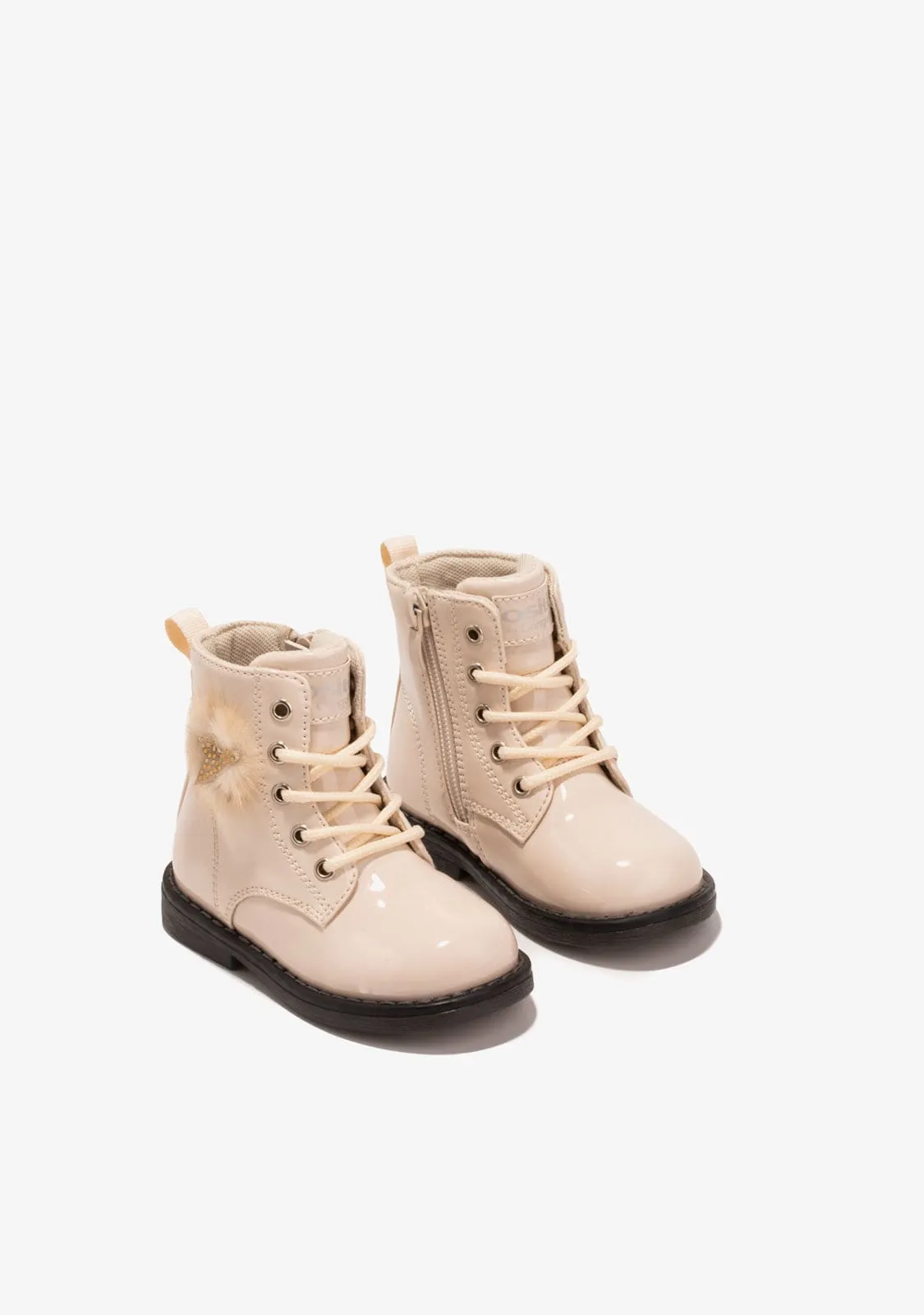 Baby's Beige Pompon Cord Ankle Boots