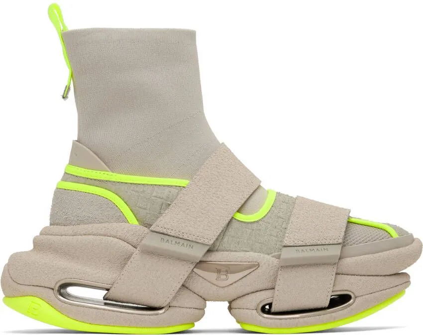 Balmain Beige & Gray B-Bold Sneakers