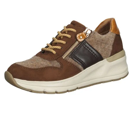 Bama scarpe basse da donna, eleganti sneakers per il tempo libero con cerniera laterale e mix di materiali 1081767 marrone