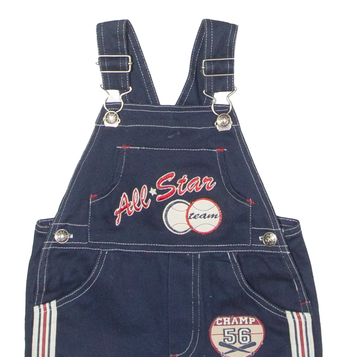 Baseball Boys Dungarees Blue Regular Twill Patchwork ONE SIZE W22 L2