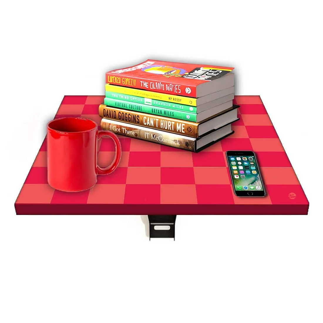 Bedside Table Folding Wall - Red Orange Check