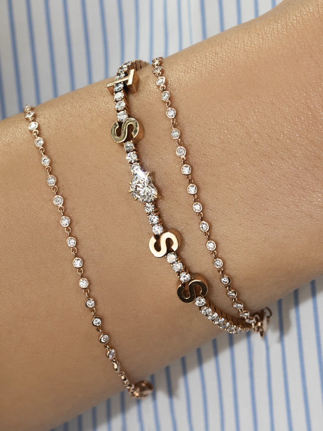 Bezel Link Bracelet - White Diamond / 14k Rose Gold