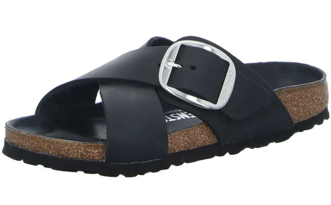 Birkenstock Siena Big Buckle Cognac Black Leather Cross Slides Sandals Mules New