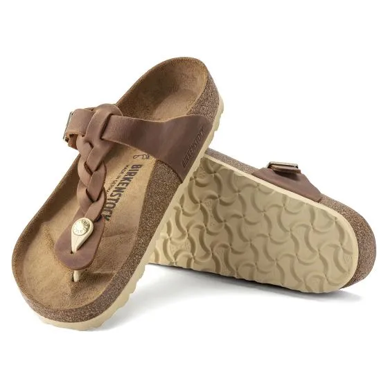 Birkenstock W' Gizeh Braided Cognac Oiled Leather Sandals