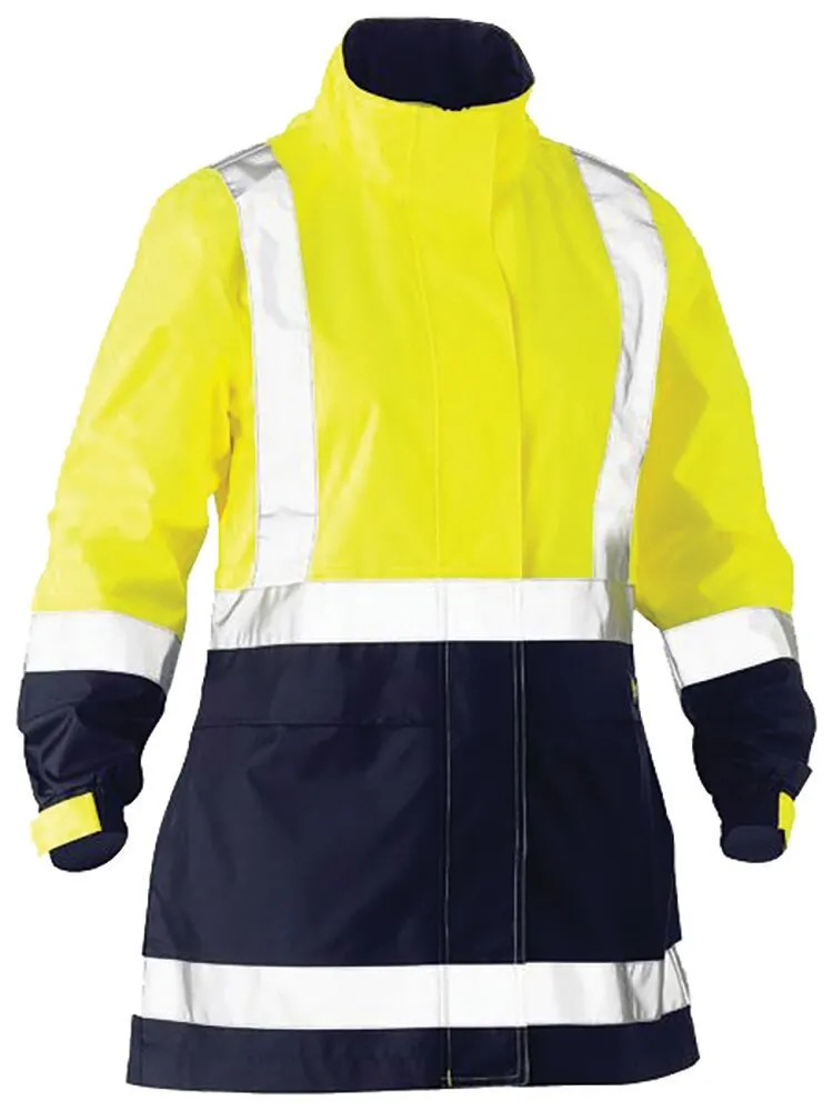 Bisley Workwear BJL6766T TT04 Womens Taped Hi-Vis Rain Shell Jacket - Recycled - Yellow/Navy - 6