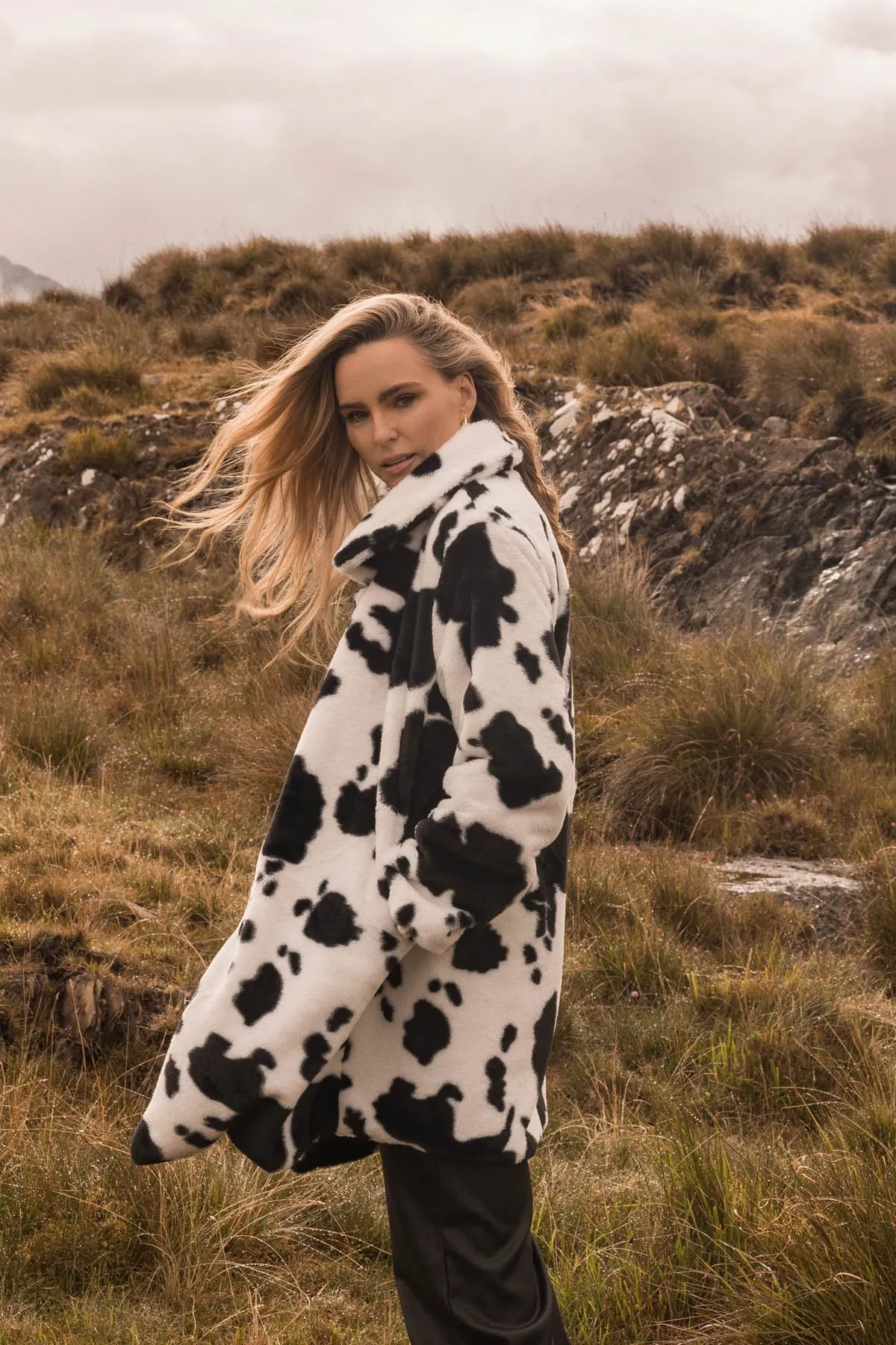 Black & White Print Faux Fur Jacket