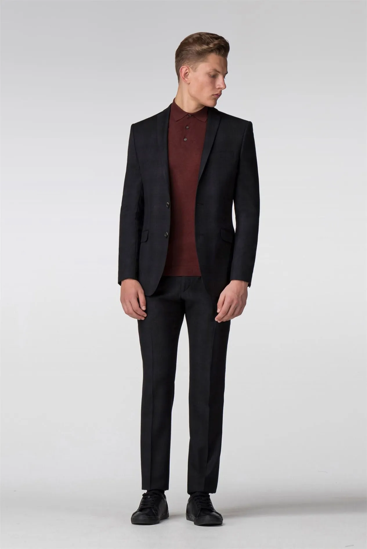Black and Merlot Check Slim Fit Jacket